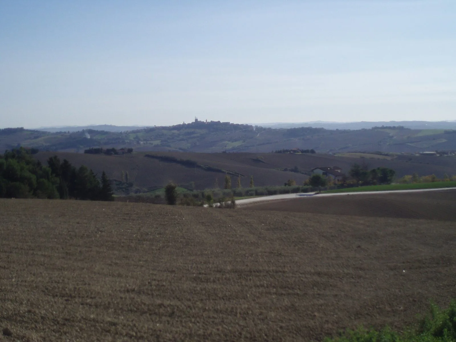 La valle e le colline dell’entroterra senigalliese, con un borgo all’orizzonte